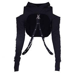Women Goth Hoodie Tops Crop Street Gothic Hole Hooded Cosplay Strapless Top Punk Shirt Broken Blouse Festival Clothes for Christmas A-11 von Clode