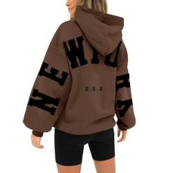 Women Oversized Hoodie Long Sleeved Zipperless Back York U.S.A. Printed Hoodie Loose Fit Blouse Tops A-162 von Clode