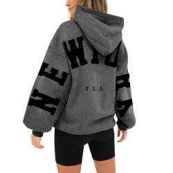 Women Oversized Hoodie Long Sleeved Zipperless Back York U.S.A. Printed Hoodie Loose Fit Blouse Tops A-162 von Clode