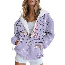 Women Sweatshirt Halloween Coat Printed Casual Pockets Long Sleeve Drawstring Hooded Jacket Zipper Hoodies Classic Blouse for Festival A-19 von Clode