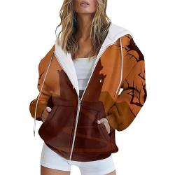 Women Sweatshirt Halloween Coat Printed Casual Pockets Long Sleeve Drawstring Hooded Jacket Zipper Hoodies Classic Blouse for Festival A-19 von Clode