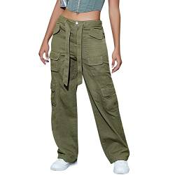 Women's Baggy Cargo Pants Woman Relaxed Fit Clothes Black High Waist Zipper Slim Drawstring Waist with Pockets Loose Plus Size Womans Parachute Green Joggers Classic Lounge Wear von Clode