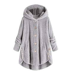 Women's Hoodie Coat Fall Sweatshirt Fashion Solid Color Hooded Button Loose Lightweight Outwear Coat Trendy Blouse (1A-Grey, L) von Clode