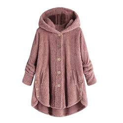 Women's Hoodie Coat Fall Sweatshirt Fashion Solid Color Hooded Button Loose Lightweight Outwear Coat Trendy Blouse (1A-Pink, XXXXXL) von Clode