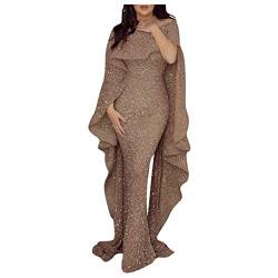 Women's Summer Maxi Dresses Full Dress Solid Short Sexy Sequin with Cloak Long Sleeve Sling Color Sundress for Wedding Guest Going Out von Clode
