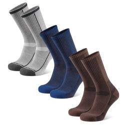 Closemate 3 Paar Merino Wollsocken Herren Winter Warme Socken Männer Dicke Thermosocken Atmungsaktive Frotteesocken Wandersocken für Outdoor Wandern Lauf Skisocken(1Blau1Grau1Braun, Größe L) von Closemate