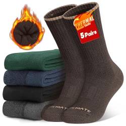 Closemate 5 Paar Socken Herren Lange Arbeitssocken Dick Warme Crew Sportsocken Winter Thermosocken Baumwollsocken Weichem Vollfrottee Wandersocken (1Schwarz+1Dunkelgrau+1Braun+1Blau+1Grün, Größe L) von Closemate