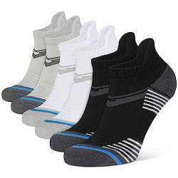 Closemate Sneaker Socken Herren Atmungsaktive Sportsocken Füßlinge Baumwolle Gepolsterte Kurz Laufsocken Damen 6Paar(2Schwarz2Weiß2Grau, Größe L) von Closemate