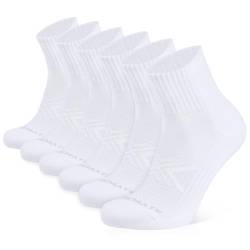 Closemate Sneaker Socken Herren Damen Füsslinge Baumwolle Anti-Rutsch Laufsocken mit Frotteesohle Kurze Quarter Halbsocken Atmungsaktive Sportsocken 6Paar(6Reines Weiß, Größe L) von Closemate