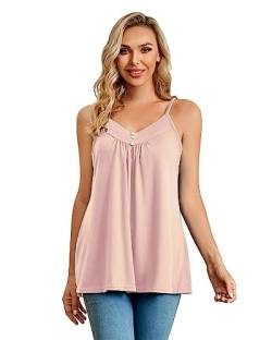 Closhion Damen Ärmellos Sommer Casual Camisole Plissee Tank Tops mit Knopf, rose, 48 von Closhion