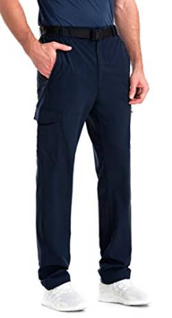 clothin Herren-Reisehose mit elastischer Taille, dehnbar, leicht, mehrere Taschen, schnell trocknend, atmungsaktiv (blau, L-30) von Clothin