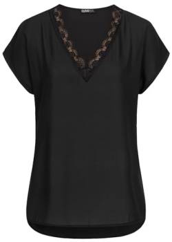 Cloud 5ive Damen Bluse V-Neck Chiffon Blusen Shirt Spitzeneinsatz schwarz von Cloud 5ive