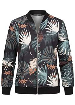 Cloud 5ive Damen Bomberjacke Blouson mit Tropical Print schwarz von Cloud 5ive