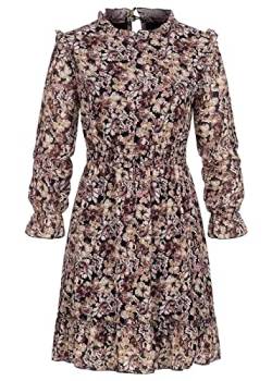 Cloud 5ive Damen Chiffon Kleid mit Stehkragen Rüschen & Blumen Print braun rosa von Cloud 5ive