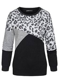 Cloud 5ive Damen Colorblock Pullover Sweater mit Zig Zag Leo Print Muster schwarz grau von Cloud 5ive