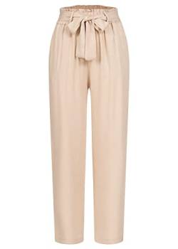 Cloud 5ive Damen High-Waist Viskose Hose 2-Pockets Bindegürtel beige von Cloud 5ive