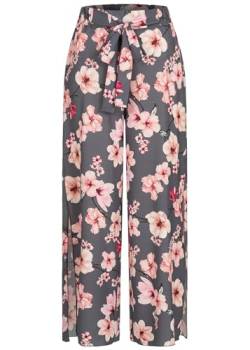 Cloud 5ive Damen Hose High-Waist Sommerhose mit Blumen Print seitl. Schlitze grau rosa von Cloud 5ive