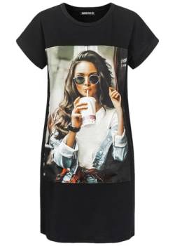 Cloud 5ive Damen T-Shirt-Kleid mit Coffee Cup Print schwarz von Cloud 5ive