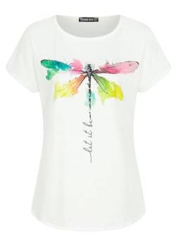 Cloud 5ive Damen T-Shirt Viskose Top mit Libellen Print Weiss Multicolor von Cloud 5ive