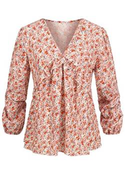 Cloud 5ive Damen V-Neck Bluse mit Rüschendetails und Blumen Print Weiss von Cloud 5ive