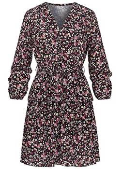 Cloud 5ive Damen V-Neck Kleid in Wickeloptik mit Blumen Print schwarz Multicolor von Cloud 5ive