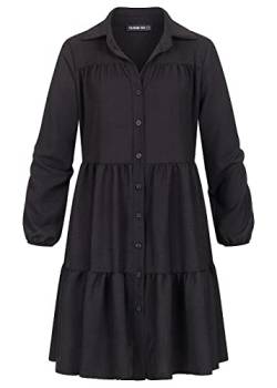 Cloud 5ive Damen Volant Kleid mit Knopfleiste schwarz von Cloud 5ive