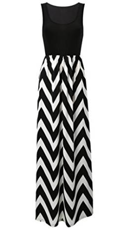 Cloudsemi Damen Sommerkleid Kleider Maxikleid Streifen Schulterfrei Rundhals High Waist Lang Kleid Partykleid (M, Schwarz) von Cloudsemi