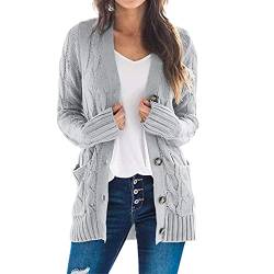 Cloudsemi Strickjacke Damen Strickmantel Lang Cardigan Sweater Cardigan mit Knopfleiste und Taschen von Cloudsemi