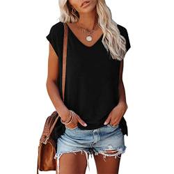 T-Shirt Damen Tank Top V-Ausschnitt Oberteile Kurzarm Ladies Sommer Casual Bluse Tops von Cloudsemi