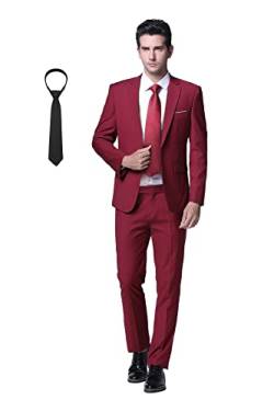 Cloudstyle Anzug Herren Slim Fit 2 Teilig Krawatte Anzüge Business Herrenanzug Sakko für Hochzeit Weinrot M von Cloudstyle