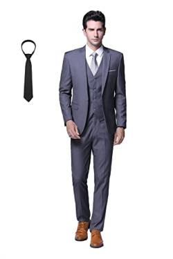 Cloudstyle Anzug Herren Slim Fit 3 Teilig Krawatte Anzüge Business Herrenanzug Sakko für Hochzeit Dunkelgrau XS von Cloudstyle