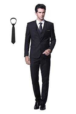 Cloudstyle Anzug Herren Slim Fit 3 Teilig Krawatte Anzüge Business Herrenanzug Sakko für Hochzeit Schwarz 3XL von Cloudstyle