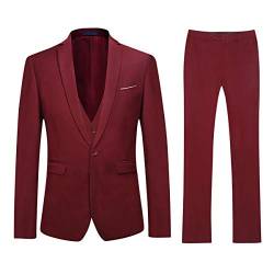 Cloudstyle Herrenanzug Schwarz Anzüge Slim Fit 3 Teilig Smoking Modern Sakko für Hochzeit Business Weinrot L von Cloudstyle