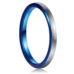 Cloyo 2mm Dünne Ring Herren Damen Wolfram Eheringe Silber Gebürstetem Finish Blau Hochzeitsringe Matt Comfort Fit Größe 49.3 (15.7) von Cloyo