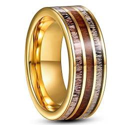 Cloyo 8mm Verlobungsring Holz Ring Gold Wolfram Eheringe Breite Ringe Damen/Herren Partnerringe für Sie und Ihn Hochpolnisch Flat Größe 67.2 (21.4) von Cloyo