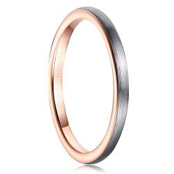 Cloyo Damen Ring Rosegold Verlobungsringe Wolfram Dünne Ringe Bicolor für Damen Mädchen 2mm Eheringe Silber Gebürstetes Stapelbare Größe 53 (16.9) von Cloyo