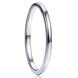 Cloyo Damenring Silber Schmale Wolfram Ring 2mm Herren Eheringe Trauringe Partnerringe für Sie und Ihn Polierte Dünne Ringe Stapelbar Komfort Fit Größe 57 von Cloyo