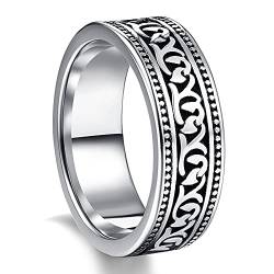 Cloyo Edelstahl Ring Herren Silber Schwarz Verlobungsring für Männer/Frauen Vintage Ehering mit Keltischem Design 8mm Breite Ring Größe 57(18.1) von Cloyo