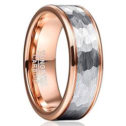 Cloyo Eheringe Rosegold Herren Ring Silber Gehämmert Ring Wolframcarbid Damen mit Dünne Rillen 8mm partnerringe Größe 65 (20.7) von Cloyo