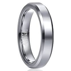 Cloyo Ring Damen Silber Schlicht Eheringe aus Wolfram Verlobungsringe Paar Trauringe Freundschaftsring 4mm Polieren Größe 52 (16.6) von Cloyo