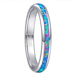 Cloyo Ring Damen Silber Wolframcarbid Ring 3mm Opal Ringe für Männer Frauen Schlicht Eheringe Dome Polieren Größe 49 (15.6) von Cloyo