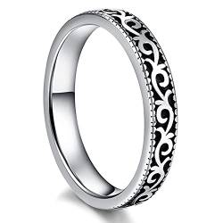 Cloyo Ring Edelstahl Damen Frauen Ring Blume Verlobungsringe Eherings Vintage Ringe Schwarz Silber mit Keltische Größe 54(17.2) von Cloyo