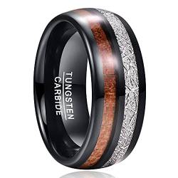 Cloyo Ringe Herren Schwarz Paar Ring Damen Wolfram Eheringe Verlobungsring 8mm with Imitiert Meteorit Koa Holz Ring Größe 65 (20.7) von Cloyo