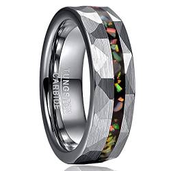 Cloyo Ringe für Herren Verlobungsring 6mm Grau Wolfram Ringe Eheringe mit Gehämmert und Bunte Opal Comfort Fit Größe 60 (19.1) von Cloyo