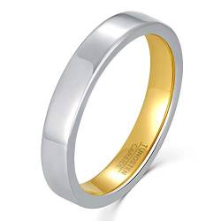 Cloyo Schlicht Ring Damen Weißgold Wolfram Ehering für Männer Frauen 4mm Bicolor Ring Verlobungsring Partnerringe Silber Größe 54(17.2) von Cloyo