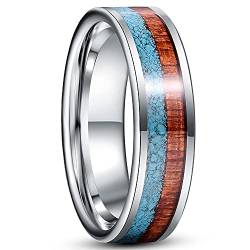 Cloyo Silber Herren Ringe Wolfram Eheringe 6mm Verlobungsring Paar mit Türkis und Holz Comfort Fit Größe 62 (19.7) von Cloyo