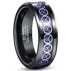 Cloyo Wolfram Ring 8mm Schwarzer Ring Herren Sternzeichen Ring Stier mit Blaue Kohlefaser Breite Ringe für Männer Größe 65 (20.7) von Cloyo