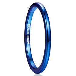 Cloyo Wolfram Ring Blau für Herren Damen Ehering Freundschaftsringe Verlobungsringe Schmuck 2mm Polierte Schlichter Größe 63.4 (20.2) von Cloyo