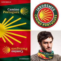 Camino Portugues Bandana 25 x 50 cm, Jakobsweg Schlauchschal, nahtloses Multifunktionstuch aus weicher Mikrofaser / Halstuch Kopftuch Mundschutz Schal / Pilgerweg Pilgern Reiseführer Portugal (Set A) von Club of Heroes