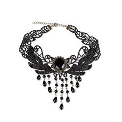 1Pcs Gothic Halskette Set Schwarz Spitze Kette Damen Gotisch Choker Zubehör Vintage Halsband Victorian Schmuck für Halloween Pfingsten Maskerade Karneval Fasching von Clyhon